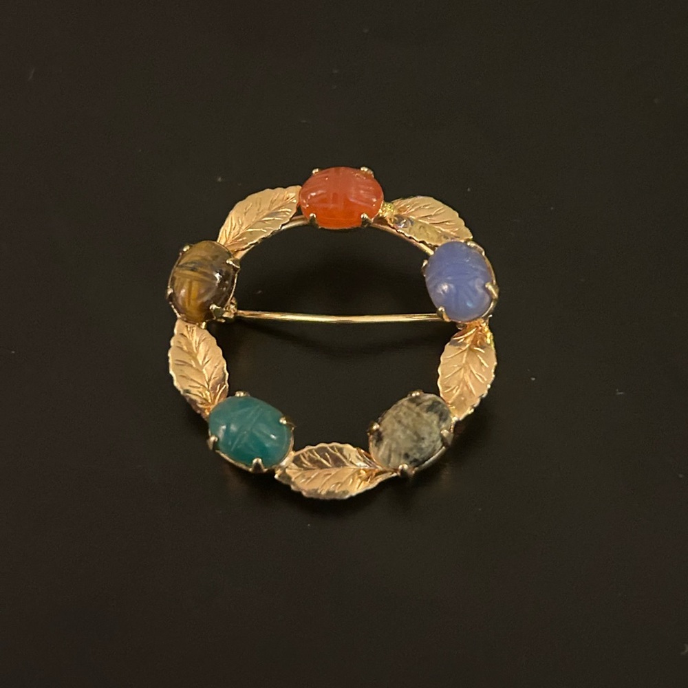Scarab Gold Brooch w/ 5 Stones